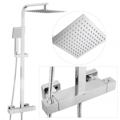 Erga Goba, set de dus cu robinet termostatic si cap de ploaie 25x25 cm, crom, ERG-YKA-BP.GOBA-THERM-25-CHR