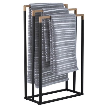 Erga Kona, suport pentru prosoape cu trei brațe 45x21,5x76,5 cm, negru-maro mat, ERG-YKA-P.KONA-3-BLK