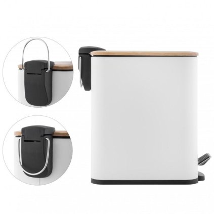 Erga Moby, coș de gunoi dreptunghiular 5l pentru picioare, închidere Soft-Close, alb mat-maro natural, ERG-YKA-CH.MOBY-5-WHT