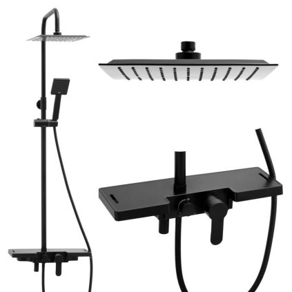 Erga Oslo, set de dus cu robinet cu maneta si raft, negru mat, ERG-YKA-BP.OSLO-25-BLK