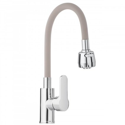 Erga Pogo, baterie pentru chiuvetă de sine stătătoare cu pulverizator și braț flexibil, bej-crom, ERG-YKA-BZ.POGO-BGE