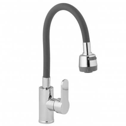 Erga Pogo, baterie pentru chiuvetă de sine stătătoare cu pulverizator și braț flexibil, gri-crom, ERG-YKA-BZ.POGO-GRY