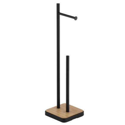 Erga Saga, suport hartie igienica cu tava 18x18x68 cm, negru mat-maro, ERG-YKA-P.SAGA