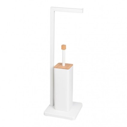 Erga Saki, suport pentru hartie igienica si perie toaleta 20x20x64 cm, alb-maro mat, ERG-YKA-PD.SAKI-WHT