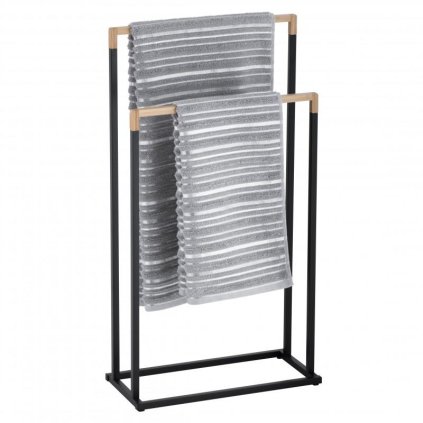 Erga Zola, suport pentru prosoape cu 2 brate pentru picioare 45x21,5x84 cm, negru-maro mat, ERG-YKA-P.ZOLA-2-BLK