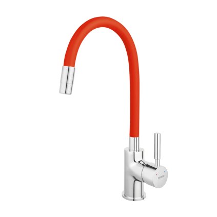 Ferro Zumba, baterie chiuveta cu brat elastic, rosu/crom, 70710-0CV