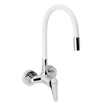 Ferro Zumba, baterie de perete pentru chiuvetă cu braț elastic 100 mm, alb-crom, 94484,0B