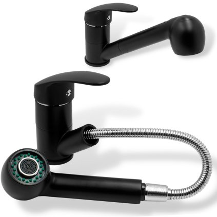 Gamma Neon, baterie pentru chiuvetă de sine stătătoare cu gura de scurgere, negru mat, SKQ-BAT-BK