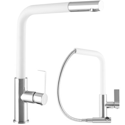 Gamma Side, baterie pentru chiuvetă de sine stătătoare cu gura de scurgere, alb-crom, GMA-BSE-WH
