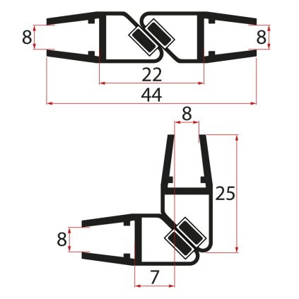 504433 gelco set magnetickych tesneni 45 pre sklo 8 8mm 2000mm cierna ndgdb33