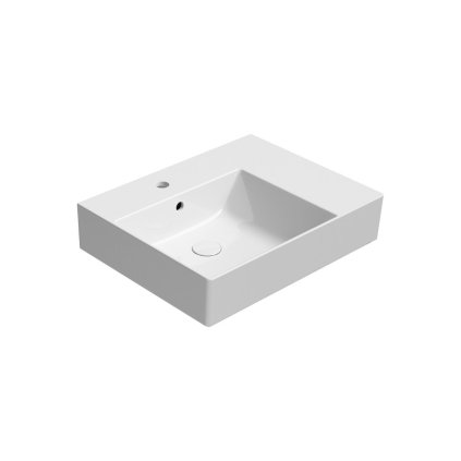 GSI, Chiuvetă ceramică KUBE X 60x47cm, cu zonă de depozitare în dreapta, ExtraGlaze alb, 9438111
