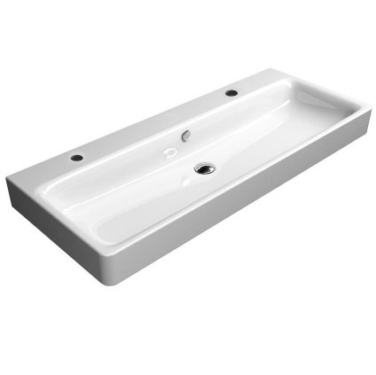 GSI, Chiuveta ceramica SAND 120x50 cm, 2 gauri, ExtraGlaze alb, 9024211