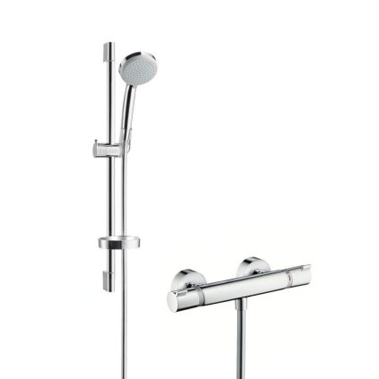 Hansgrohe Croma 100, Set de dus Vario cu termostat, 3 jeturi, EcoSmart 9 l/min, crom, HAN-27032000