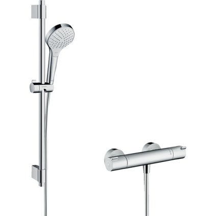 Hansgrohe Croma Select S, Set de duș Vario cu termostat Ecostat 1001 CL și tijă de duș 72 cm, alb/crom, HAN-27833400