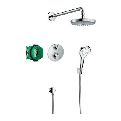 Hansgrohe Croma Select S, sistem de duș ascuns cu termostat Ecostat S, crom, HAN-27295000