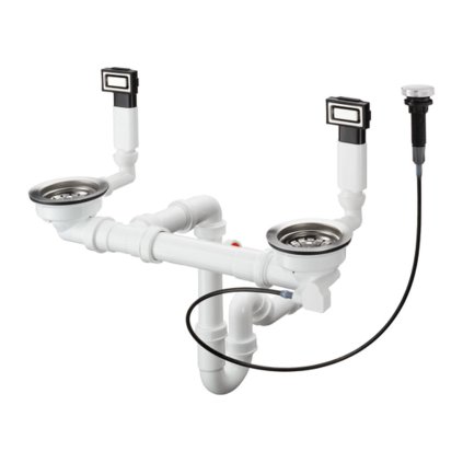 Hansgrohe D15, set automat de scurgere și preaplin pentru chiuvetă dublă, oțel inoxidabil, HAN-43932800