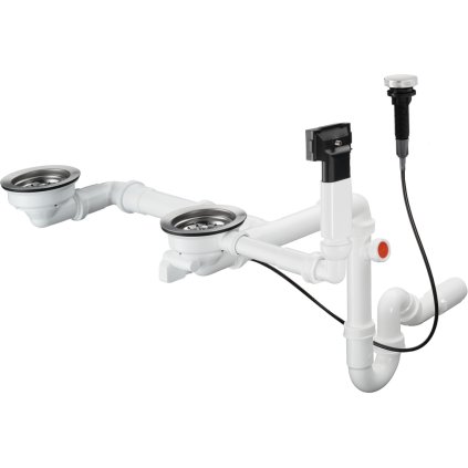 Hansgrohe D17, set automat de scurgere și preaplin pentru chiuvetă dublă din granit, crom, HAN-43938000