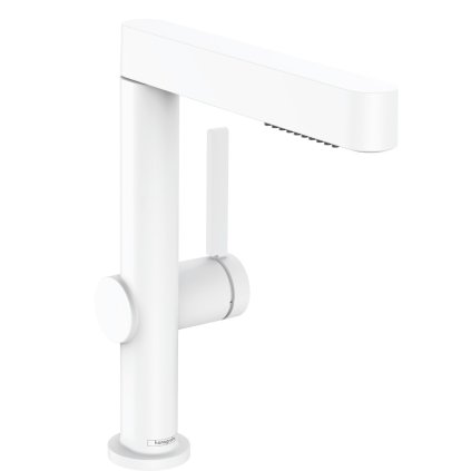 Hansgrohe Finoris, baterie lavoar 230, cu ieșire Push-Open și pulverizator extras, EcoSmart, alb mat, HAN-76063700