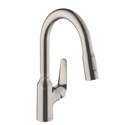 Hansgrohe Focus M42, baterie pentru chiuvetă M429-H180 cu spray extractibil, aspect oțel inoxidabil, HAN-71801800