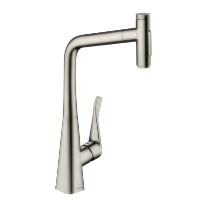 Hansgrohe M71, Baterie de chiuvetă Metris Select cu pulverizator extractibil, aspect oțel inoxidabil, HAN-73820800