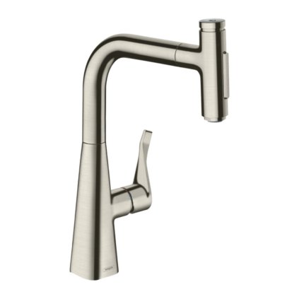 Hansgrohe M71, Baterie de chiuvetă Metris Select cu pulverizator extractibil, aspect oțel inoxidabil, HAN-73822800