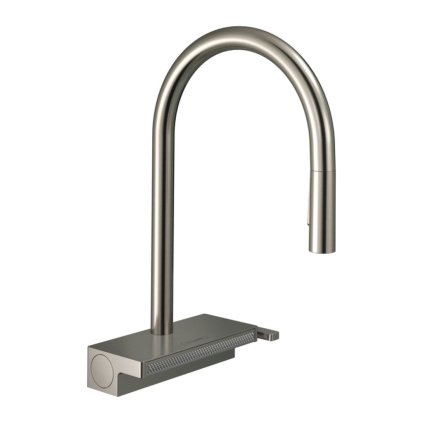 Hansgrohe M81, baterie pentru chiuvetă Aquno Select cu capăt extras și jet de duș plat, aspect oțel inoxidabil, HAN-73837800