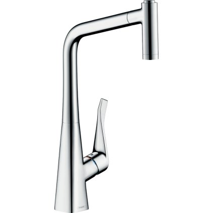 Baterie de bucătărie Hansgrohe Metris New, cu pârghie 320 cu pulverizator extensibil, crom, HAN-14820000