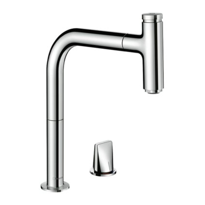 Hansgrohe Metris Select M71, robinet de bucătărie Eco 200 cu două găuri cu gura de scurgere 1jet, crom, HAN-73825000
