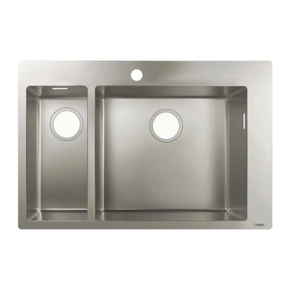Hansgrohe S71, chiuvetă dublă din oțel inoxidabil 180/450 cu 1 orificiu pentru robinet, oțel inoxidabil, HAN-43309800