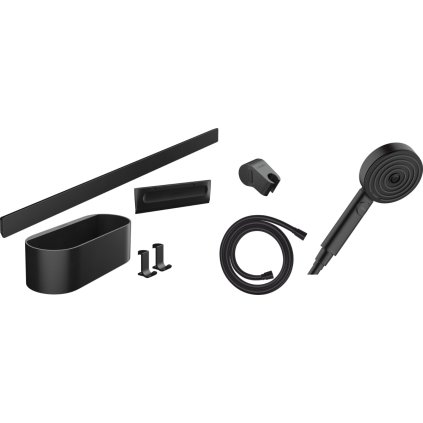 Hansgrohe WallStoris, set de duș de mână 105 3jet Activation EcoSmart, bară de perete 700 mm, set de depozitare, negru mat, HAN-24291670