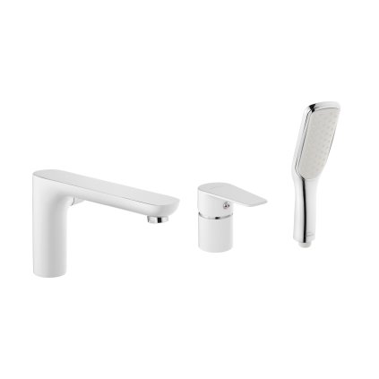 Invena Dokos, baterie de baie cu 3 orificii, alb-crom, INV-BW-19-S02-V