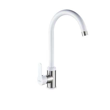 Invena Iron, robinet pentru chiuvetă de sine stătătoare, alb-oțel, INV-BZ-53-L02-L
