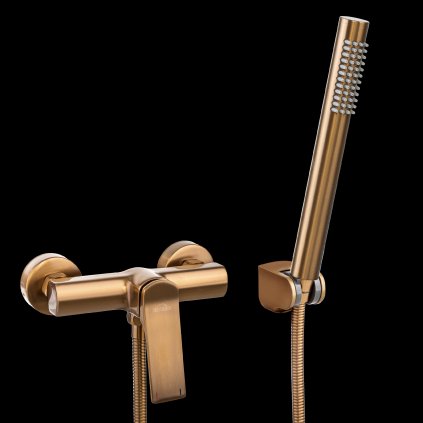 Invena Neri, baterie de dus cu set de dus de mana, cupru mat, INV-BN-P1-014-L