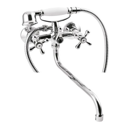 Invena Roma, baterie cadă cu duș prelungit 300 mm și set de duș manual, crom, INV-BW-24-00S-L