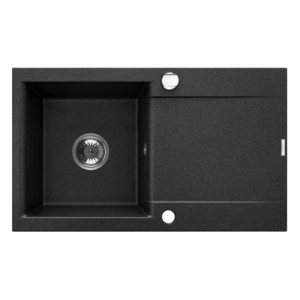 Invena Tesalia, chiuveta granit 1 camera cu scurgere 760x440x160 mm + sifon automat cromat, INV-AZ-01-043-B