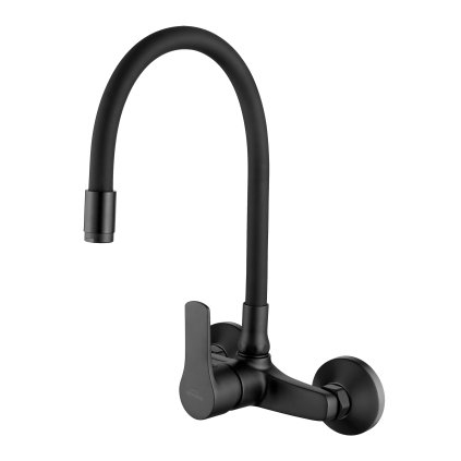 Invena Verso, baterie de bucătărie montată pe perete 150 mm cu braț elastic, negru mat, INV-BC-82-E44-L