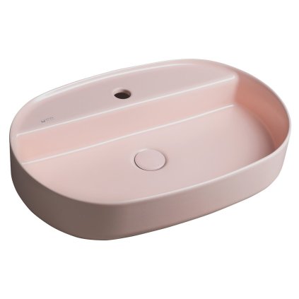 Isvea, Chiuveta blat ceramica INFINITY OVAL, 60x40 cm, roz somon mat, 10NF65060-2S