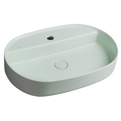 Isvea, chiuveta blat ceramica INFINITY OVAL, 60x40 cm, verde mat Menta, 10NF65060-2T