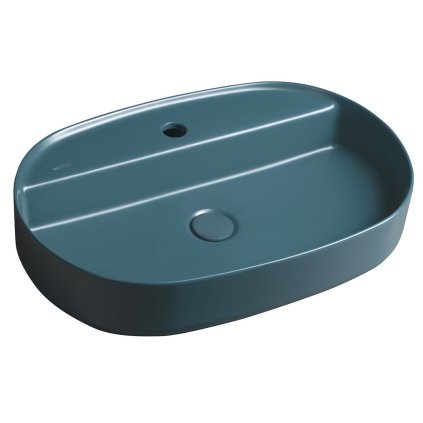 Isvea, chiuveta blat ceramica INFINITY OVAL, 60x40 cm, verde mat Petrol, 10NF65060-2P
