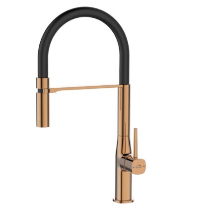 Laveo Pola, baterie de chiuvetă înaltă cu gura de scurgere în formă de U, auriu roz-negru, LAV-BAP_878D