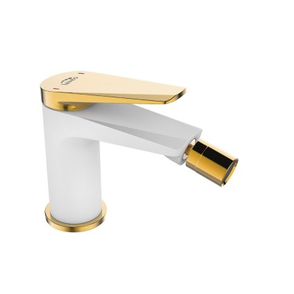 Laveo Rubio, robinet bideu h-129 cu dop de scurgere ClickClack, alb-auriu lucios, LAV-BVR_632G