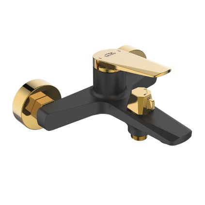 Laveo Rubio, baterie pentru cada montată pe perete, negru-auriu lucios, LAV-BVR_710G