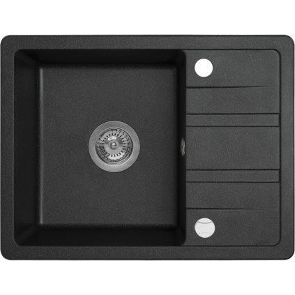 Laveo Stella, chiuvetă din granit cu 1 cameră 580x440x163 mm cu scurgere scurtă, negru, LAV-SBY_713T
