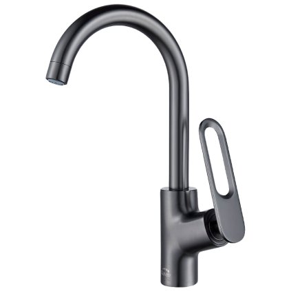 Laveo Tierra, baterie pentru chiuvetă cu pipă în formă de U h-355, grafit mat, LAV-BAJ_968D