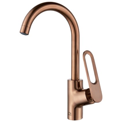 Laveo Tierra, baterie pentru chiuvetă cu gura de scurgere în formă de U h-355, cupru mat, LAV-BAJ_868D