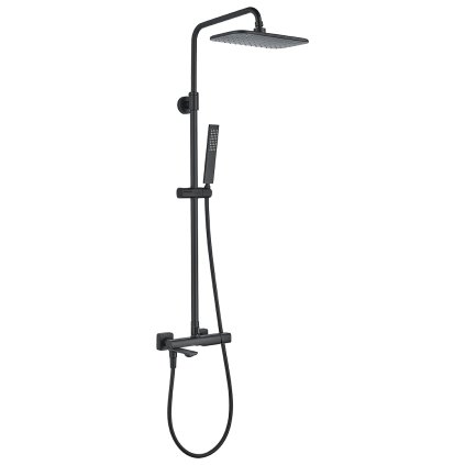 Laveo Tores, set de duș de perete cu gura de cadă pivotantă, negru mat, LAV-PLT_70KB