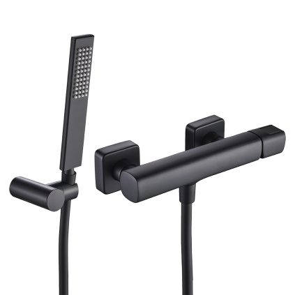 Laveo Tores, baterie de duș cu set de duș manual cu punct, negru mat, LAV-BVT_G41D
