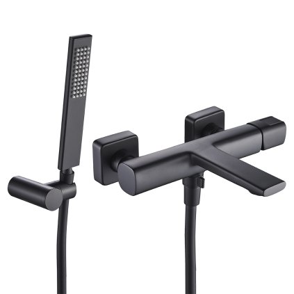 Laveo Tores, baterie pentru cadă cu set de duș manual, negru mat, LAV-BVT_711D
