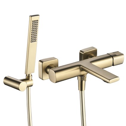 Laveo Tores, baterie pentru cadă cu set manual de duș cu punct, auriu mat, LAV-BVT_G11D