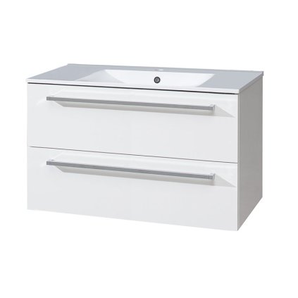 Mereo, Bino, dulap baie cu chiuveta ceramica 101 cm, alb, stejar, MER-CN662